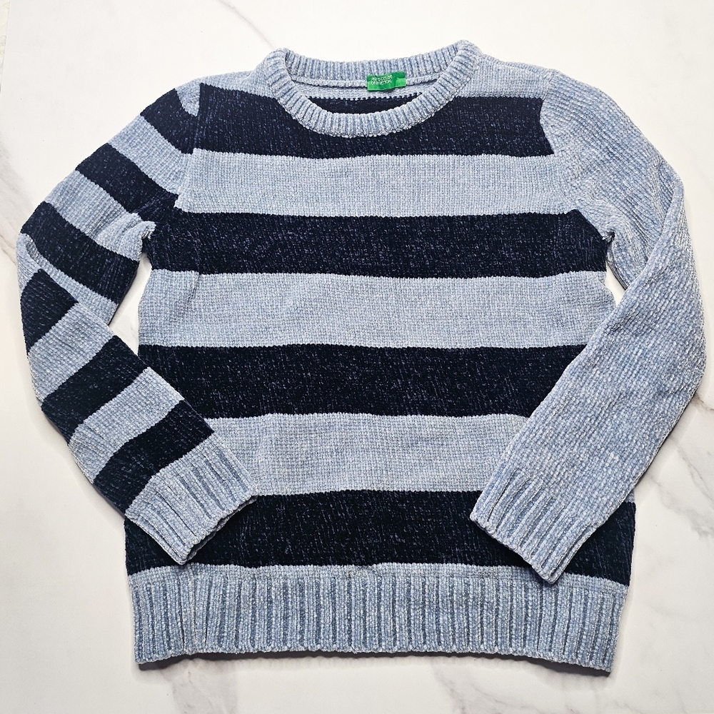 United Colors of Benetton Blue Two Tone Knit Sweater Sz Small